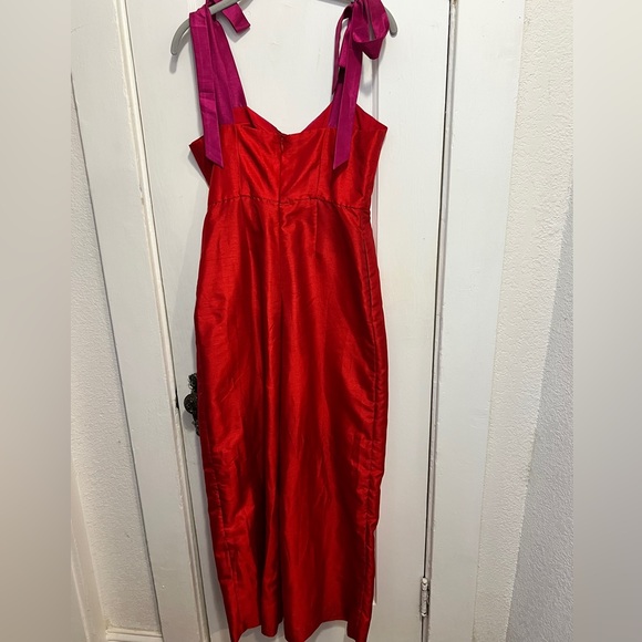 HUTCH Wide-Leg Jumpsuit Bow Straps Red & Fuchsia Bustier Top Anthropologie - Picture 8 of 13